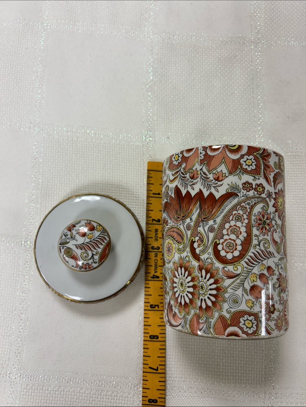 Decorative Orange paisley Floral Ceramic Canister with Gold Trim image 4